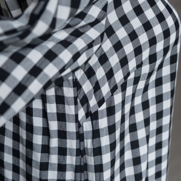 J.Jill Gingham Check Blouse Boat Neck Ruffle 3/4 Cottagecore Office Wear Blouse - Picture 7 of 8